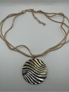 Vintage Style Mixed Metal Round Medallion Statement Necklace 22"